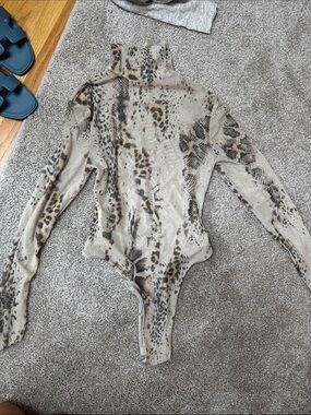 Animal Print Turtleneck Long Sleeve Bodysuit